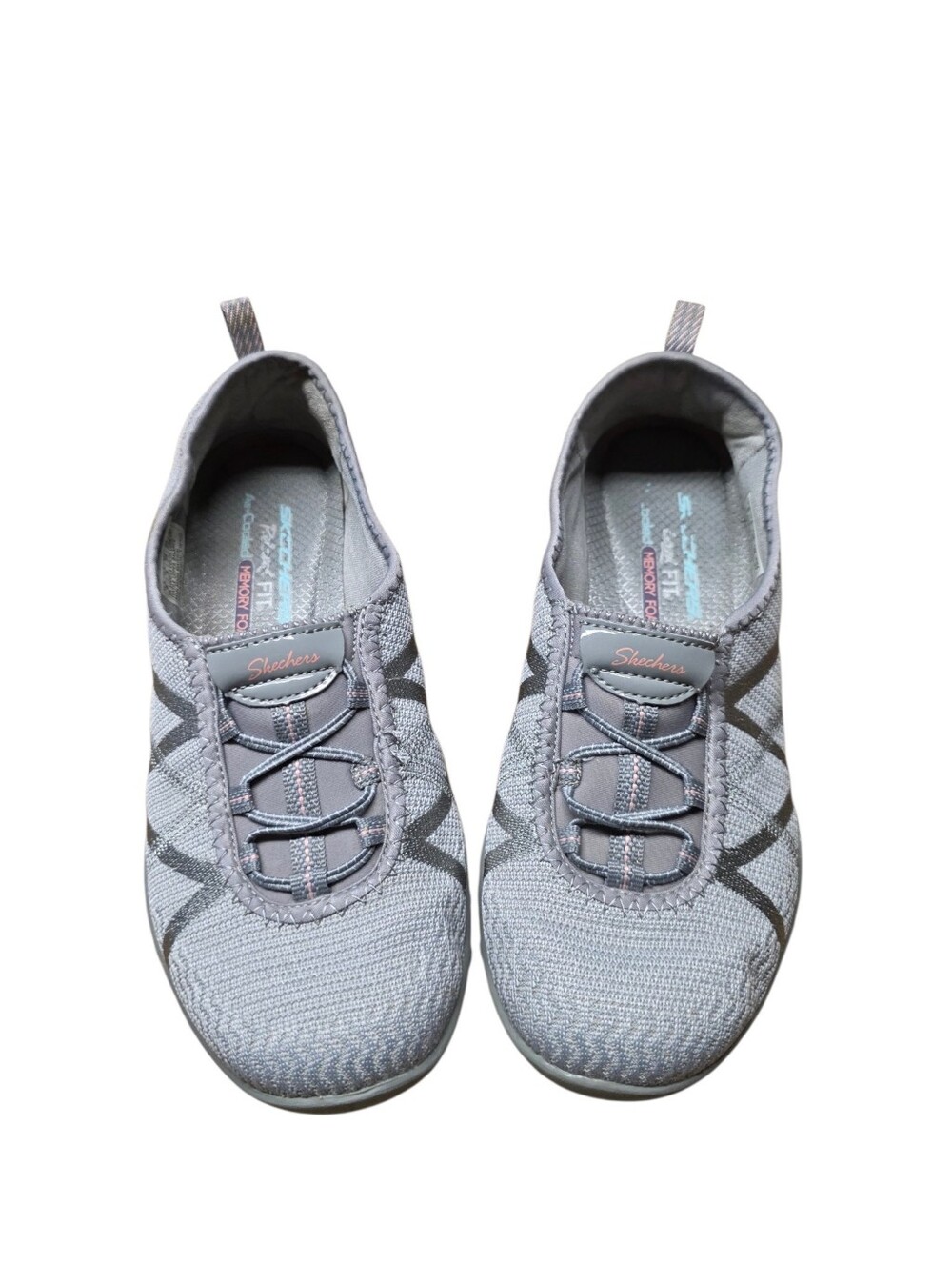 Skechers Memory Foam Light Gray Athletic Slip-On Sneakers w Pink Accents